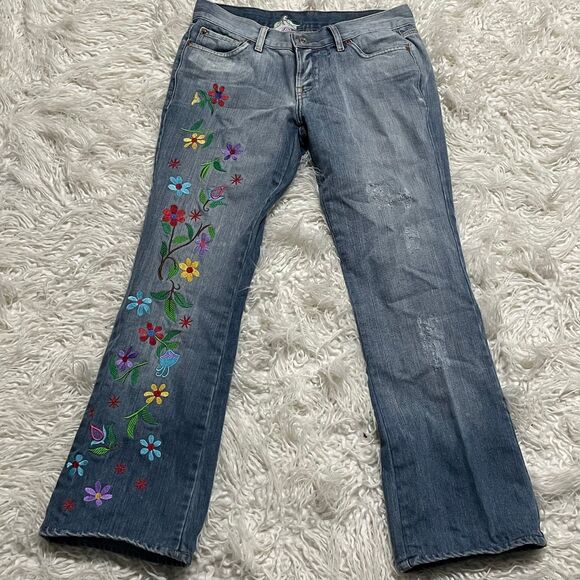M. Officer Women's Blue Jeans with Floral Embroidery EU 40 US 12 Y2K - Picture 1 of 8